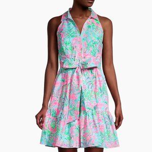 Lilly Pulitzer  Trisha Palm Print Stretch A-Line Sleeveless Shirtdress Size 4